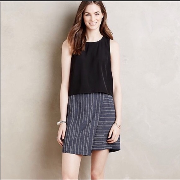 Elevenses Anthropologie Peoria Striped Side Zip Wrap Skort Size 0 - Picture 2 of 14